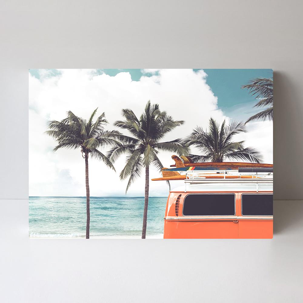 wall-art-print-canvas-poster-framed-Surfs Up, Palm Tree And Orange Van By The Beach-by-Gioia Wall Art-Gioia Wall Art