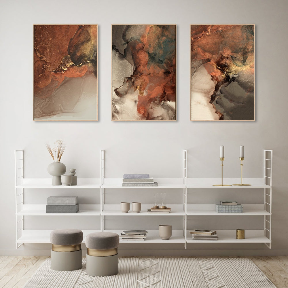 wall-art-print-canvas-poster-framed-Tan And Orange Abstract, Set Of 3-by-Gioia Wall Art-Gioia Wall Art