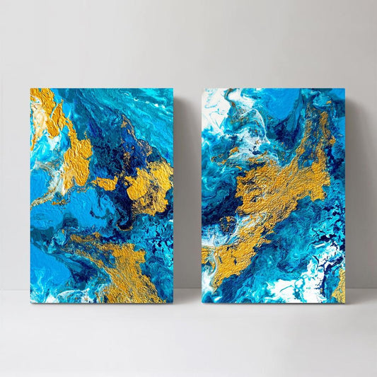 wall-art-print-canvas-poster-framed-Textured Blue And Gold Abstract Art Series, Style B, Set Of 2-by-Gioia Wall Art-Gioia Wall Art