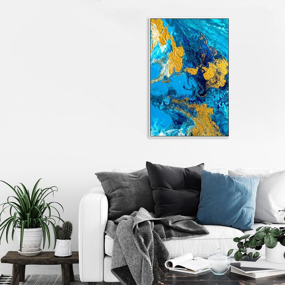 wall-art-print-canvas-poster-framed-Textured Blue And Gold Abstract Art, Style B-by-Gioia Wall Art-Gioia Wall Art