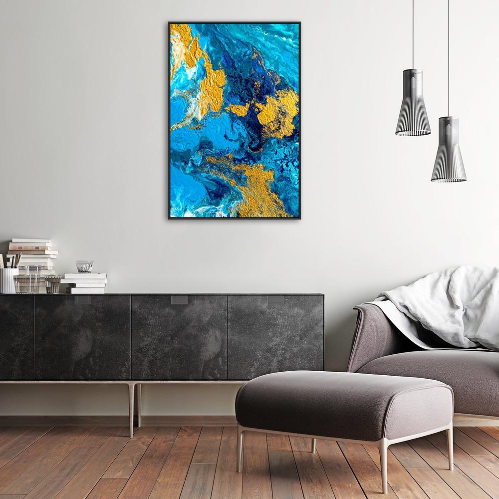 wall-art-print-canvas-poster-framed-Textured Blue And Gold Abstract Art, Style B-by-Gioia Wall Art-Gioia Wall Art