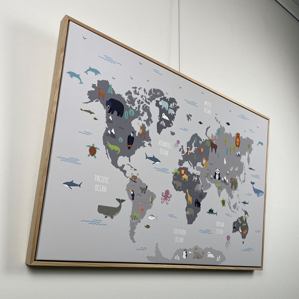 wall-art-print-canvas-poster-framed-The Animals' World Map-by-Gioia Wall Art-Gioia Wall Art