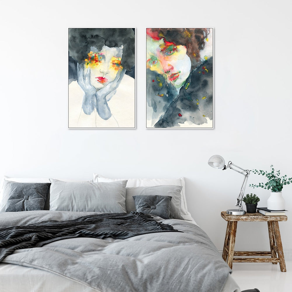 wall-art-print-canvas-poster-framed-The Girls Day Fantasy, Watercolour Painting, Set Of 2-by-Gioia Wall Art-Gioia Wall Art