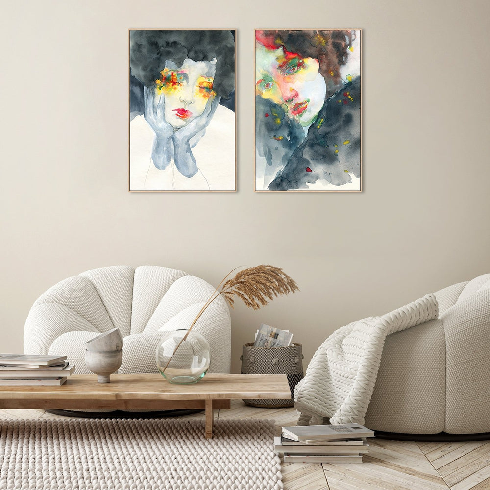 wall-art-print-canvas-poster-framed-The Girls Day Fantasy, Watercolour Painting, Set Of 2-by-Gioia Wall Art-Gioia Wall Art