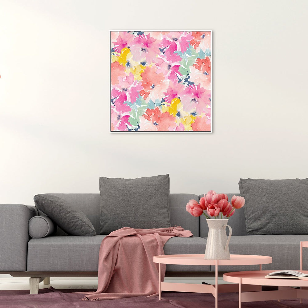 wall-art-print-canvas-poster-framed-The Pinky Flower Wall, Watercolour Painting-by-Gioia Wall Art-Gioia Wall Art