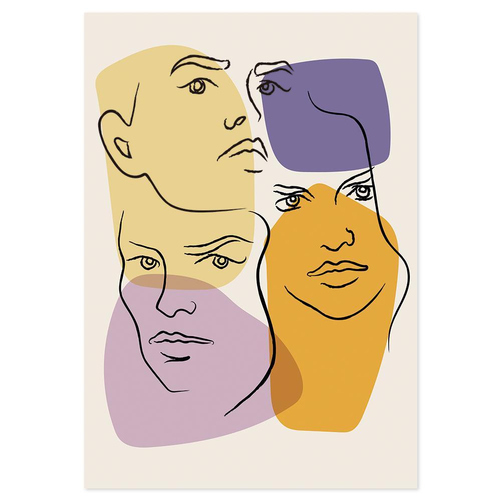 wall-art-print-canvas-poster-framed-The Three Faces, Line Art Drawing-by-Gioia Wall Art-Gioia Wall Art