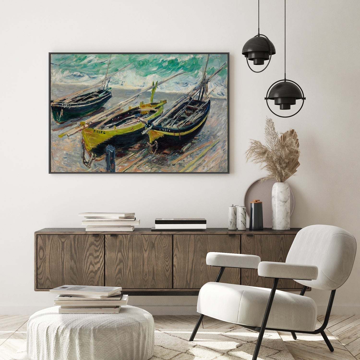 wall-art-print-canvas-poster-framed-Three Fishing Boats 1886 , By Monet-by-Gioia Wall Art-Gioia Wall Art