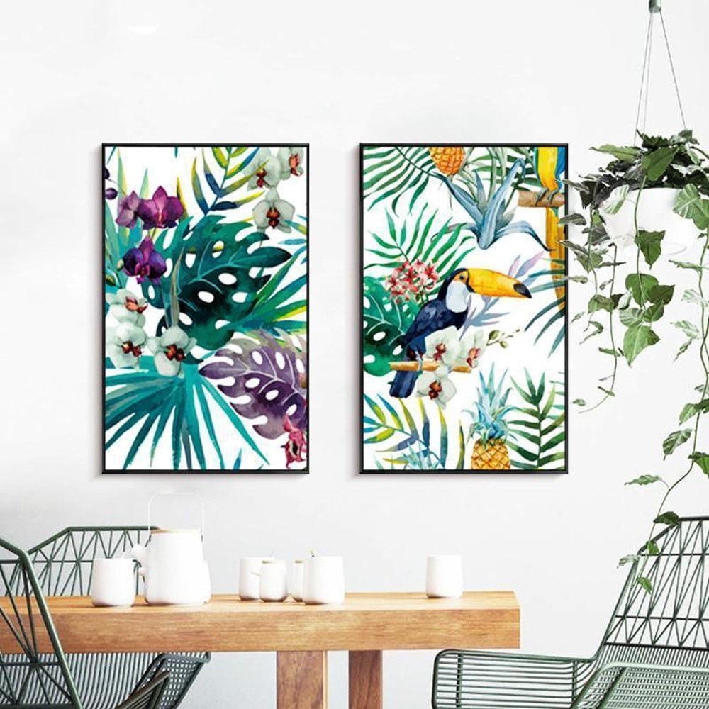 wall-art-print-canvas-poster-framed-Toucan And Orchid, Set Of 2-by-Gioia Wall Art-Gioia Wall Art