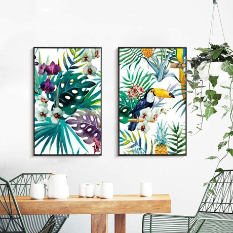 wall-art-print-canvas-poster-framed-Toucan And Orchid, Set Of 2-by-Gioia Wall Art-Gioia Wall Art