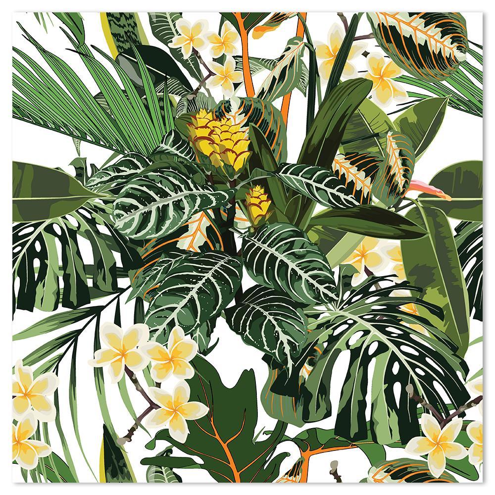 wall-art-print-canvas-poster-framed-Tropic Plants, Frangipani, Bright Green Palm And Monstera Leaves-by-Gioia Wall Art-Gioia Wall Art