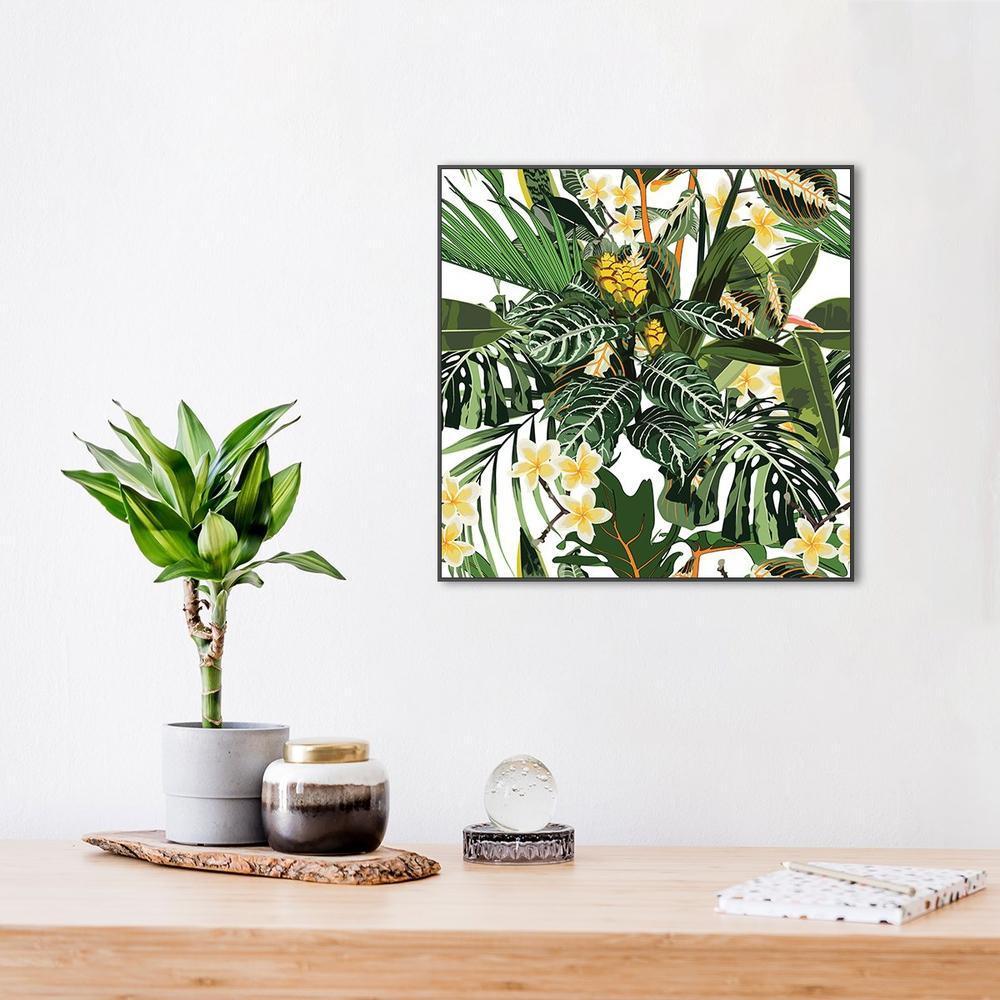 wall-art-print-canvas-poster-framed-Tropic Plants, Frangipani, Bright Green Palm And Monstera Leaves-by-Gioia Wall Art-Gioia Wall Art