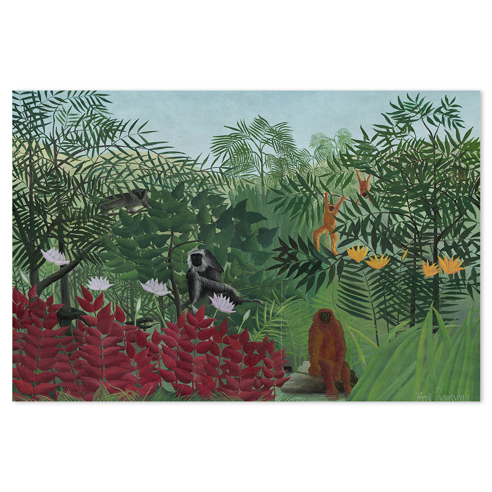 wall-art-print-canvas-poster-framed-Tropical Forest With Monkeys, 1910, By Henri Rousseau-by-Gioia Wall Art-Gioia Wall Art