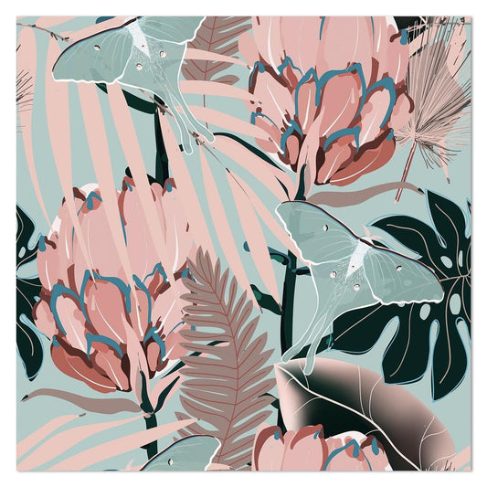 wall-art-print-canvas-poster-framed-Tropical Leaves And Flowers In Turquoise And Pink-by-Gioia Wall Art-Gioia Wall Art