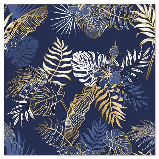 wall-art-print-canvas-poster-framed-Tropical Leaves At Night, Palm, Banana And Monstera Leaves, Blue And Tan-by-Gioia Wall Art-Gioia Wall Art