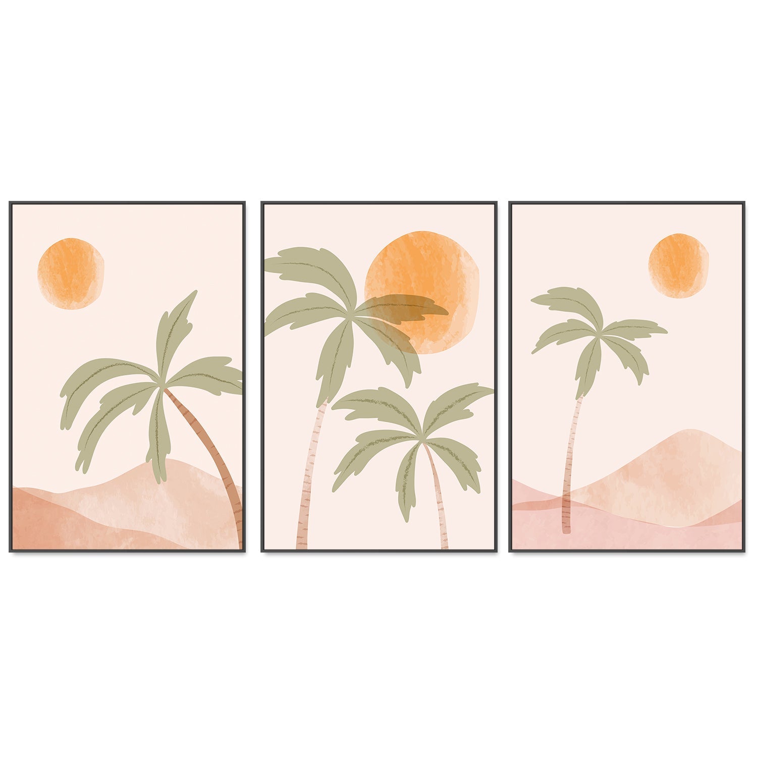 wall-art-print-canvas-poster-framed-Tropical Peach, Style A, B & C, Set Of 3-GIOIA-WALL-ART