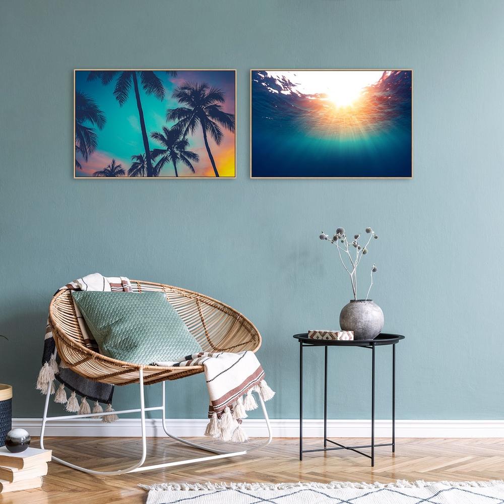 wall-art-print-canvas-poster-framed-Tropical Sunset Sky And Sunlight Through The Sea, Set Of 2-by-Gioia Wall Art-Gioia Wall Art