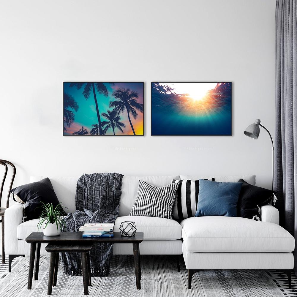 wall-art-print-canvas-poster-framed-Tropical Sunset Sky And Sunlight Through The Sea, Set Of 2-by-Gioia Wall Art-Gioia Wall Art