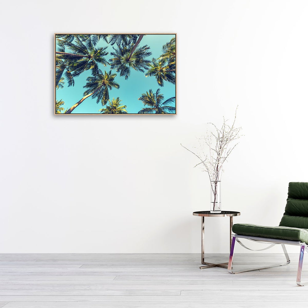 wall-art-print-canvas-poster-framed-Turquoise Sky And Palm Trees-by-Gioia Wall Art-Gioia Wall Art