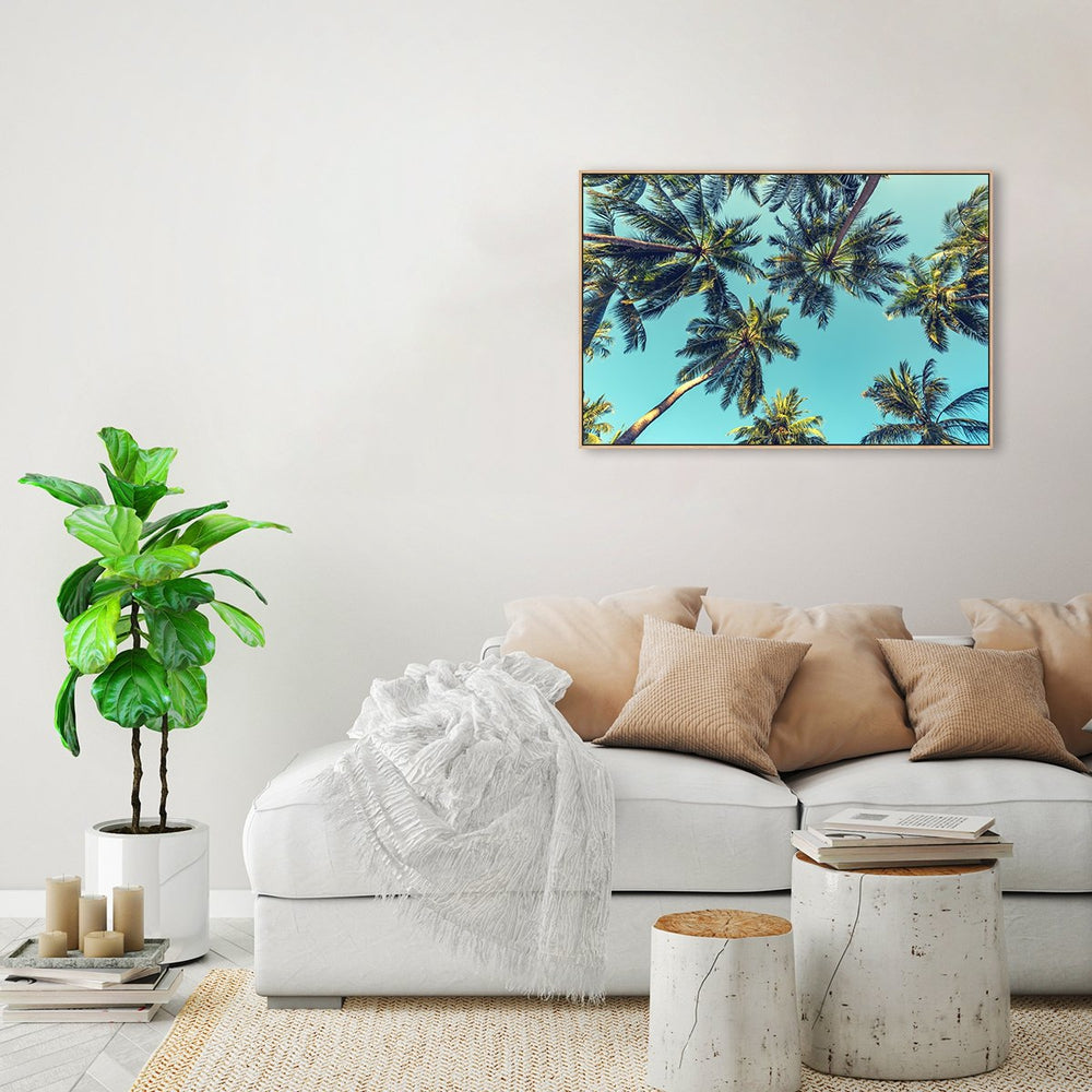 wall-art-print-canvas-poster-framed-Turquoise Sky And Palm Trees-by-Gioia Wall Art-Gioia Wall Art