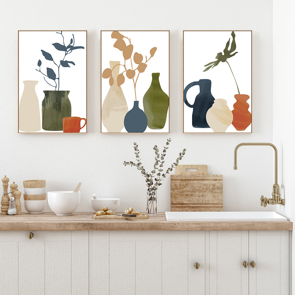 wall-art-print-canvas-poster-framed-Vase, Style A, B & C, Set Of 3-GIOIA-WALL-ART