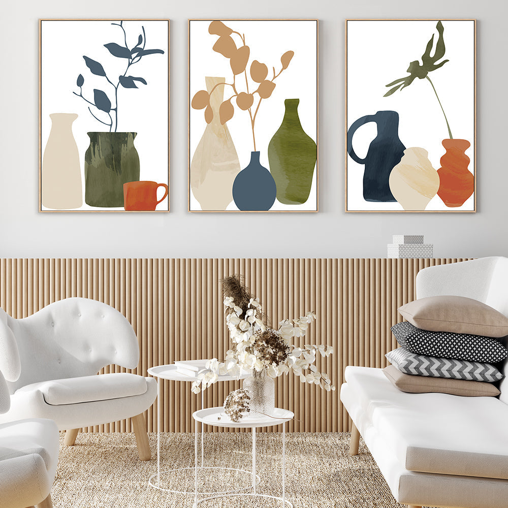 wall-art-print-canvas-poster-framed-Vase, Style A, B & C, Set Of 3-GIOIA-WALL-ART