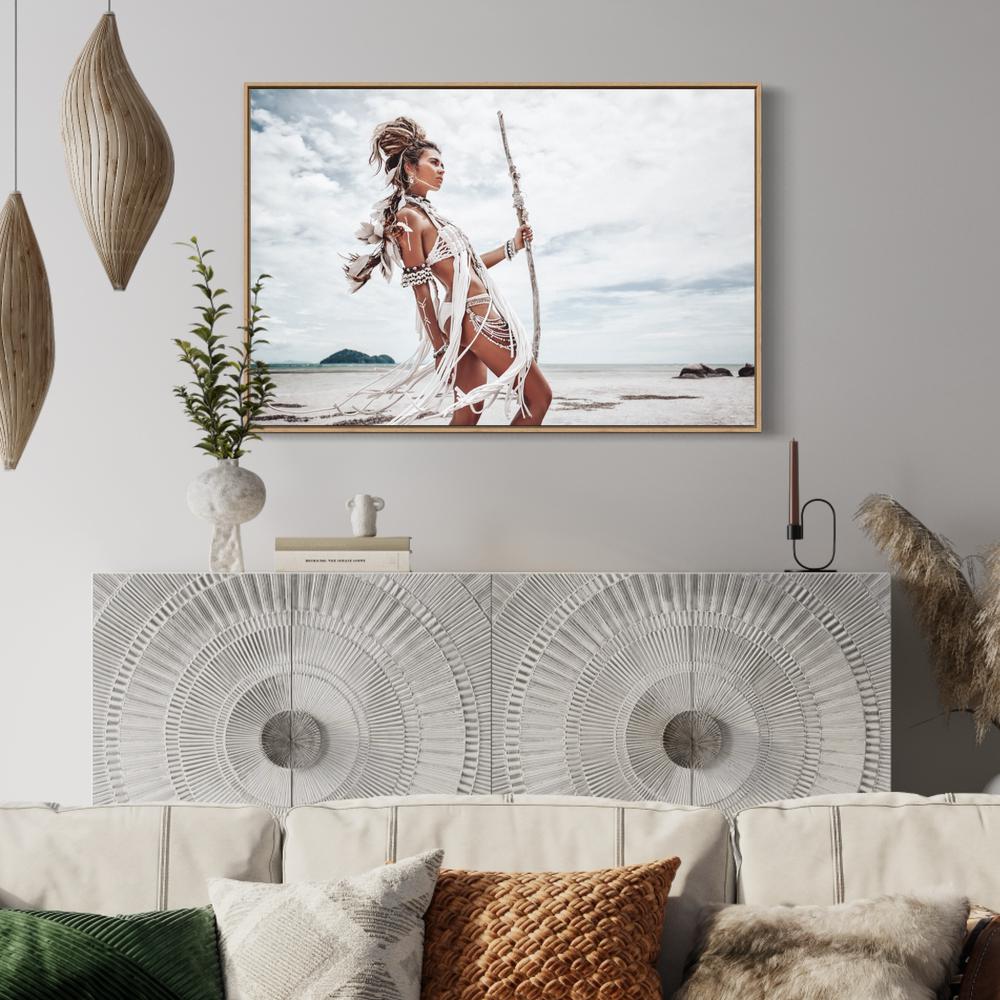 wall-art-print-canvas-poster-framed-Warrior Girl At Beach, Boho Style-by-Gioia Wall Art-Gioia Wall Art