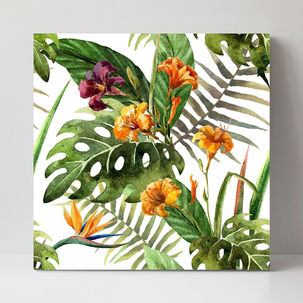 wall-art-print-canvas-poster-framed-Watercolor Tropical Leaves And Flowers, Style B-by-Gioia Wall Art-Gioia Wall Art