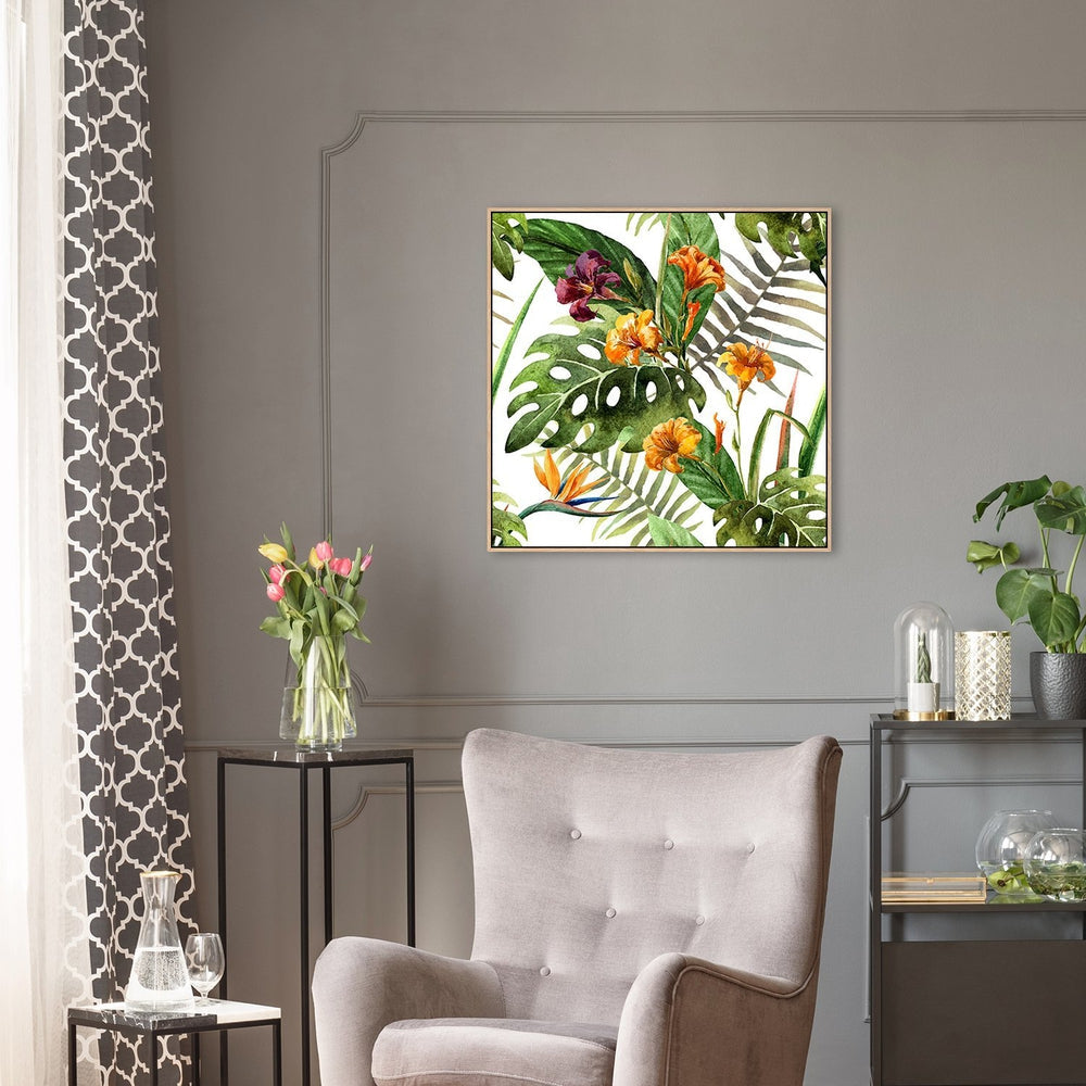 wall-art-print-canvas-poster-framed-Watercolor Tropical Leaves And Flowers, Style B-by-Gioia Wall Art-Gioia Wall Art