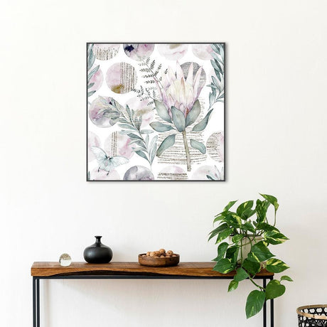wall-art-print-canvas-poster-framed-Watercolour Floral Print, Protea And Eucalyptus Leaves-by-Gioia Wall Art-Gioia Wall Art