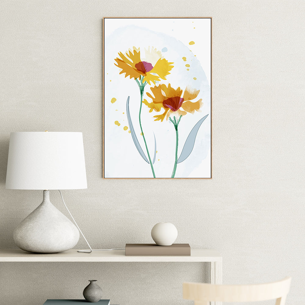 wall-art-print-canvas-poster-framed-Watercolour Yellow Flowers, Style A-GIOIA-WALL-ART