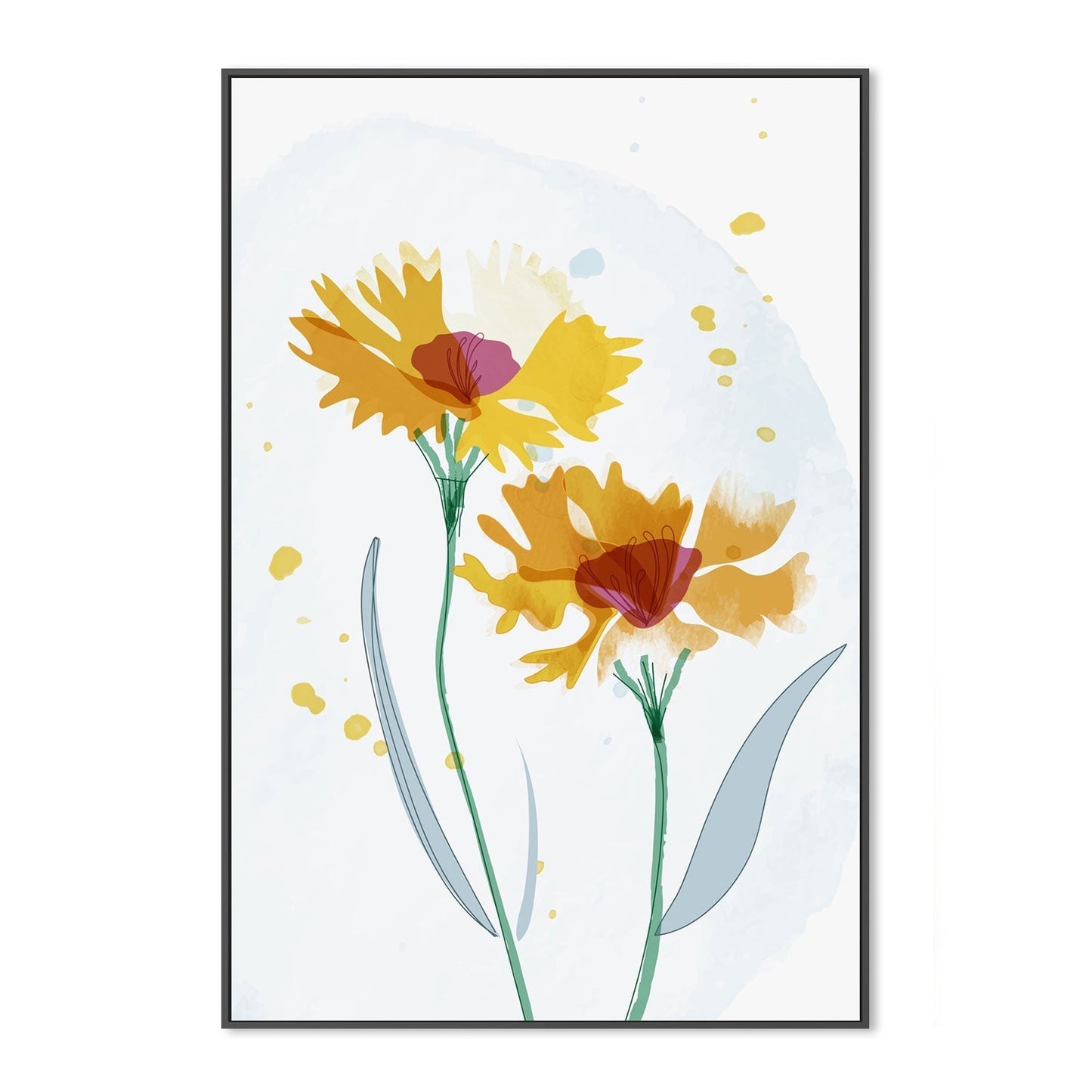 wall-art-print-canvas-poster-framed-Watercolour Yellow Flowers, Style A-GIOIA-WALL-ART