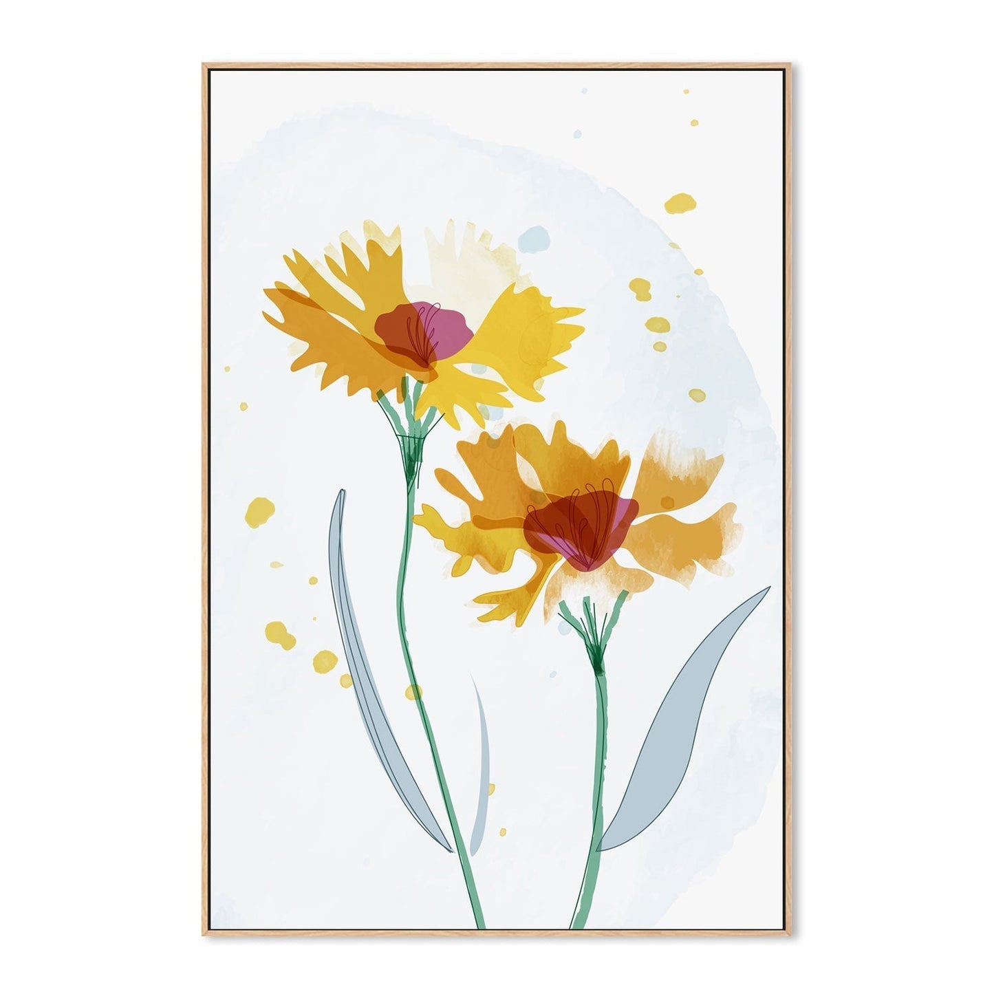 wall-art-print-canvas-poster-framed-Watercolour Yellow Flowers, Style A-GIOIA-WALL-ART