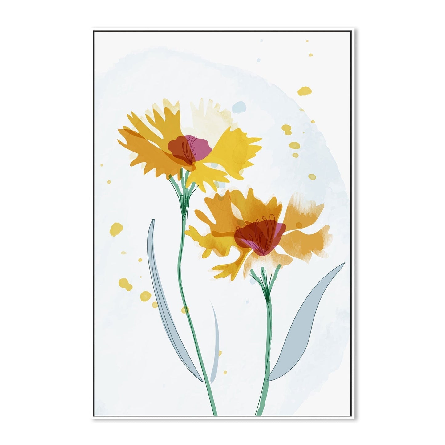 wall-art-print-canvas-poster-framed-Watercolour Yellow Flowers, Style A-GIOIA-WALL-ART