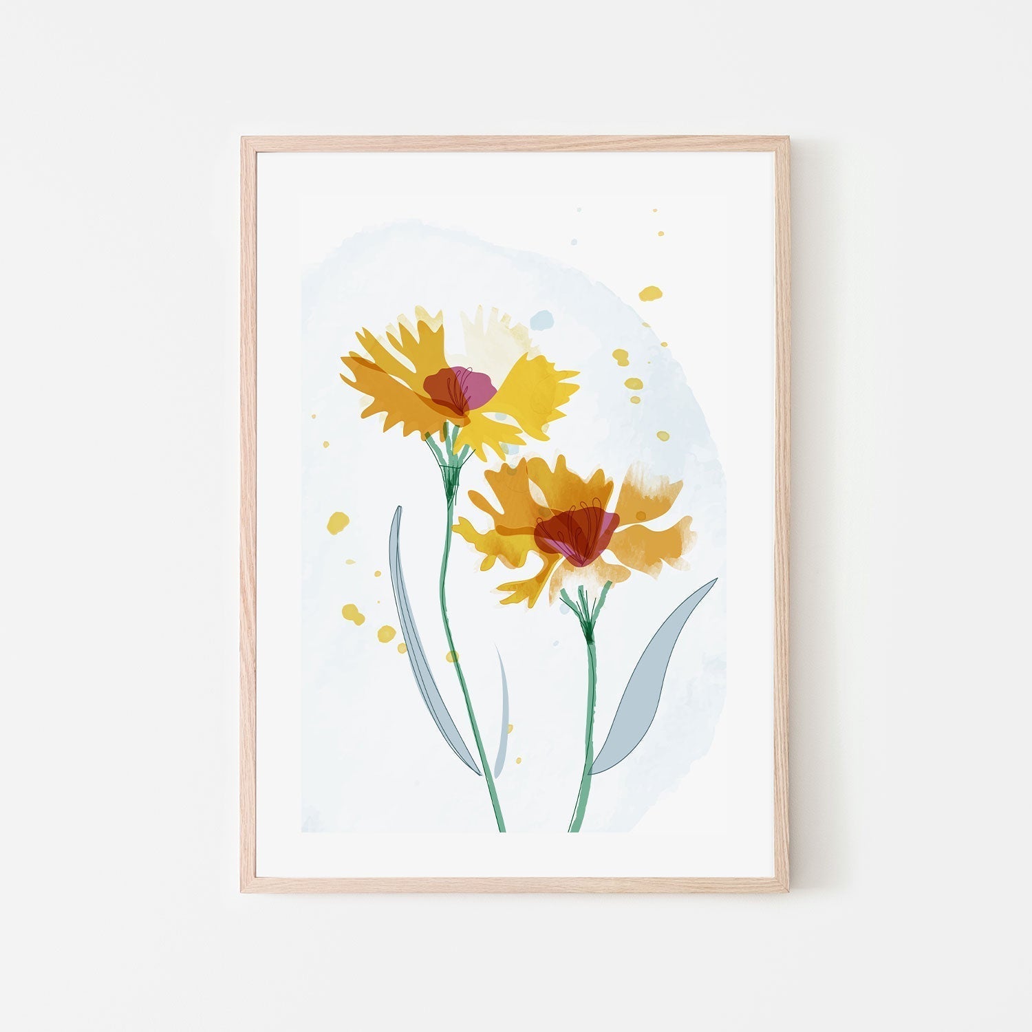 wall-art-print-canvas-poster-framed-Watercolour Yellow Flowers, Style A-GIOIA-WALL-ART