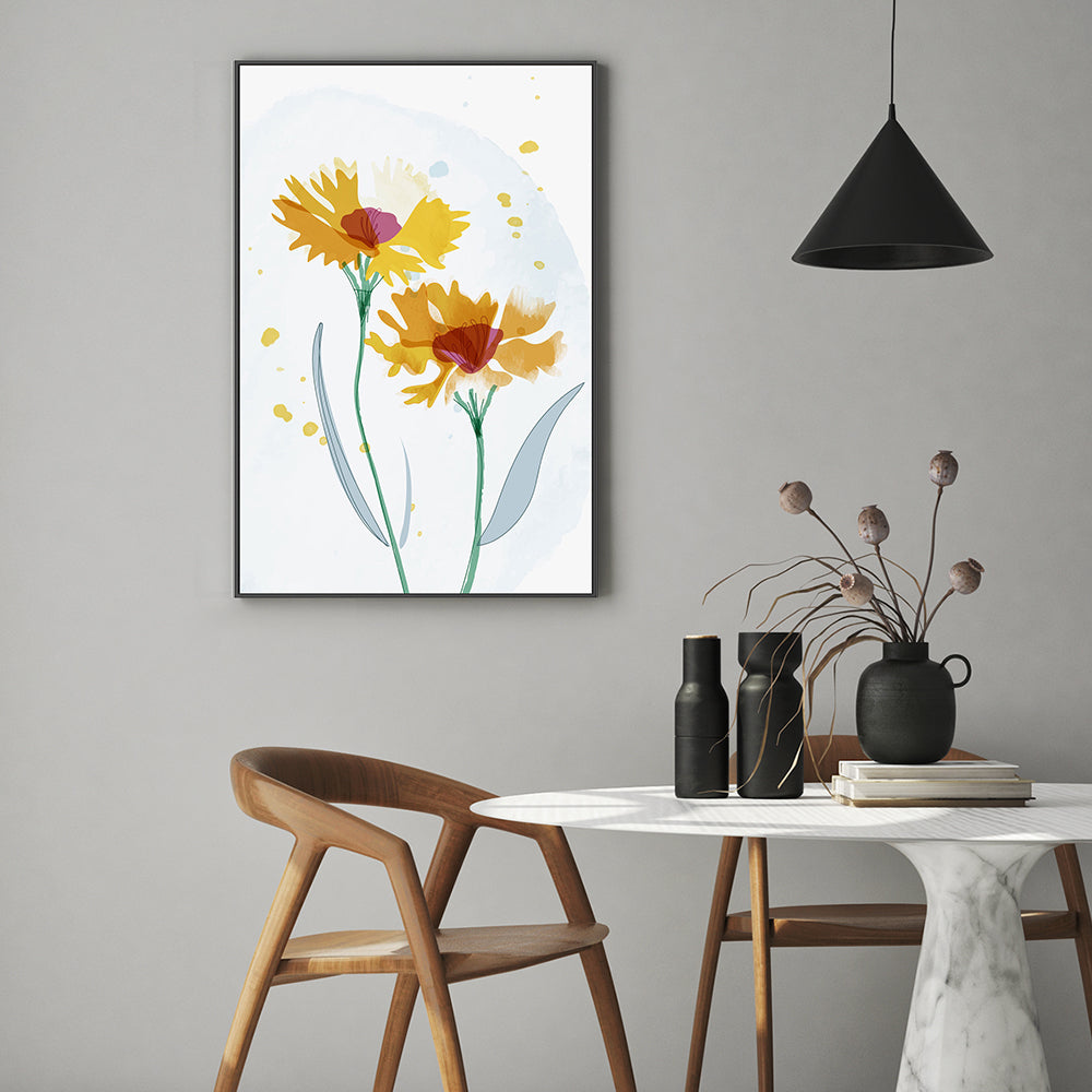 wall-art-print-canvas-poster-framed-Watercolour Yellow Flowers, Style A-GIOIA-WALL-ART