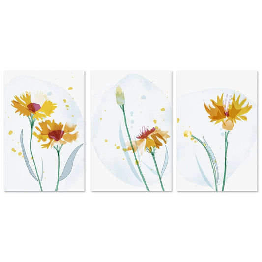 wall-art-print-canvas-poster-framed-Watercolour Yellow Flowers, Style A, B & C, Set Of 3-GIOIA-WALL-ART