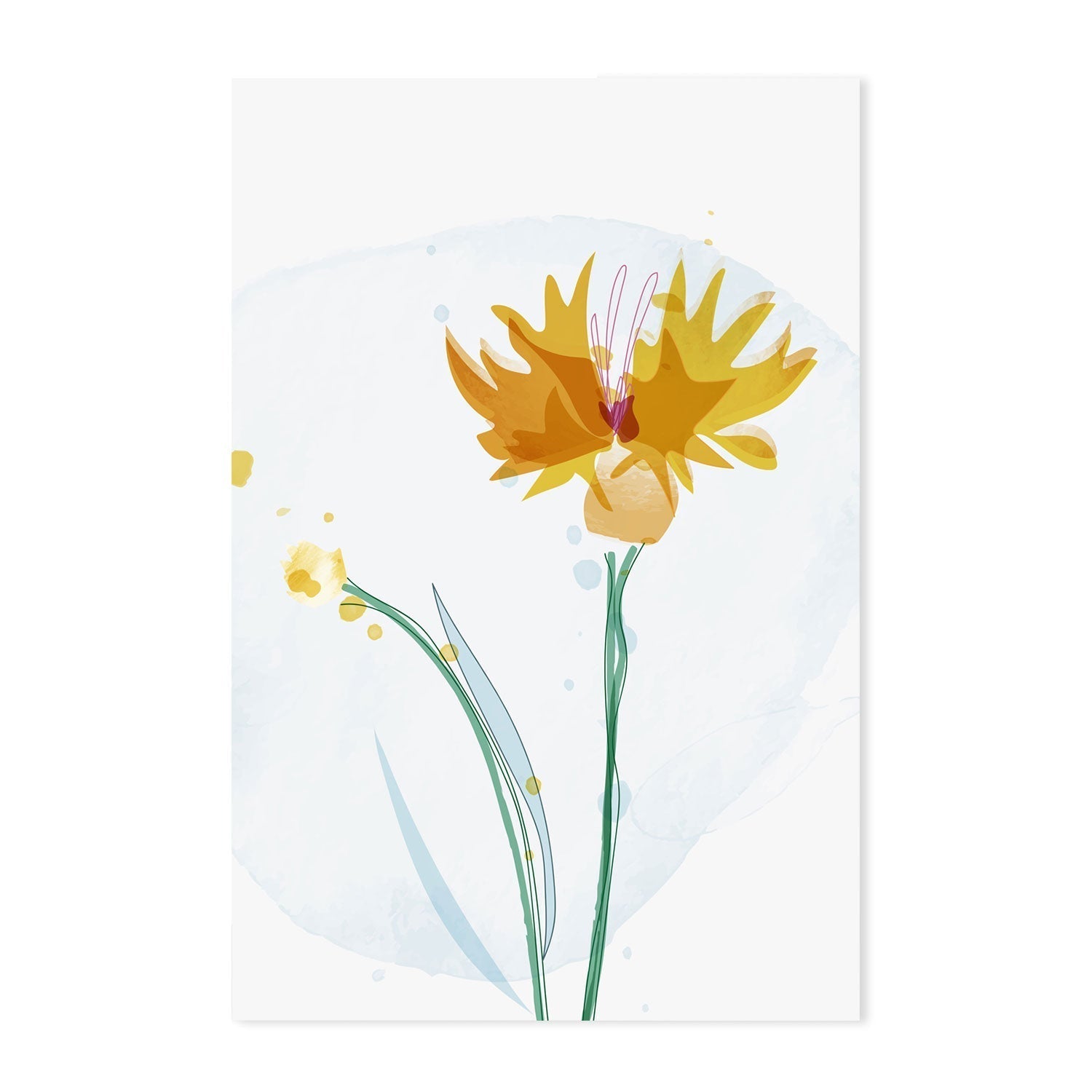 wall-art-print-canvas-poster-framed-Watercolour Yellow Flowers, Style A, B & C, Set Of 3-GIOIA-WALL-ART