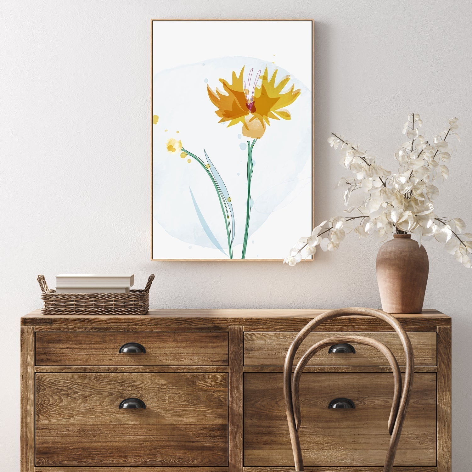 wall-art-print-canvas-poster-framed-Watercolour Yellow Flowers, Style C-GIOIA-WALL-ART