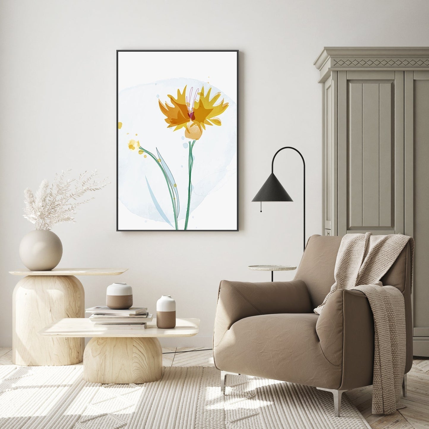 wall-art-print-canvas-poster-framed-Watercolour Yellow Flowers, Style C-GIOIA-WALL-ART