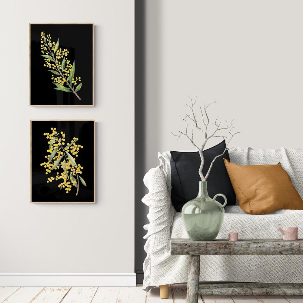 wall-art-print-canvas-poster-framed-Wattles Acacia, Set Of 2-by-Gioia Wall Art-Gioia Wall Art