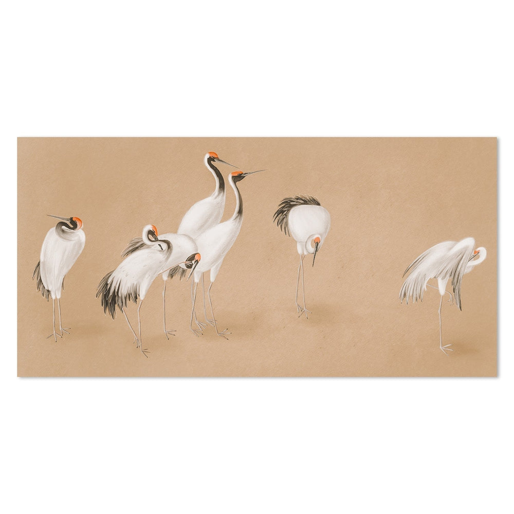 wall-art-print-canvas-poster-framed-White Cranes On Gold Background-by-Gioia Wall Art-Gioia Wall Art