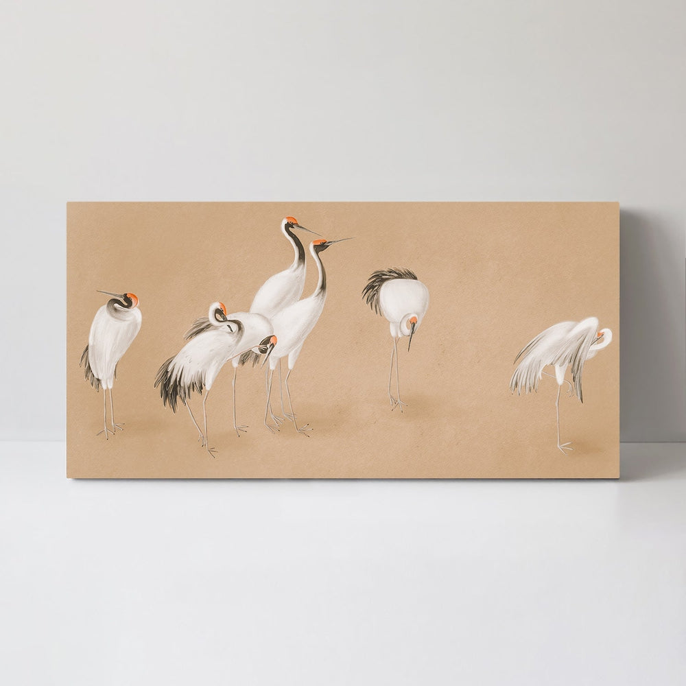 wall-art-print-canvas-poster-framed-White Cranes On Gold Background-by-Gioia Wall Art-Gioia Wall Art