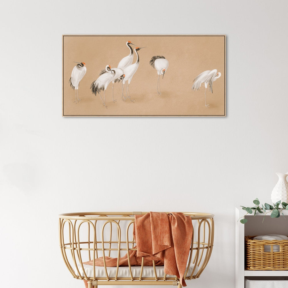 wall-art-print-canvas-poster-framed-White Cranes On Gold Background-by-Gioia Wall Art-Gioia Wall Art