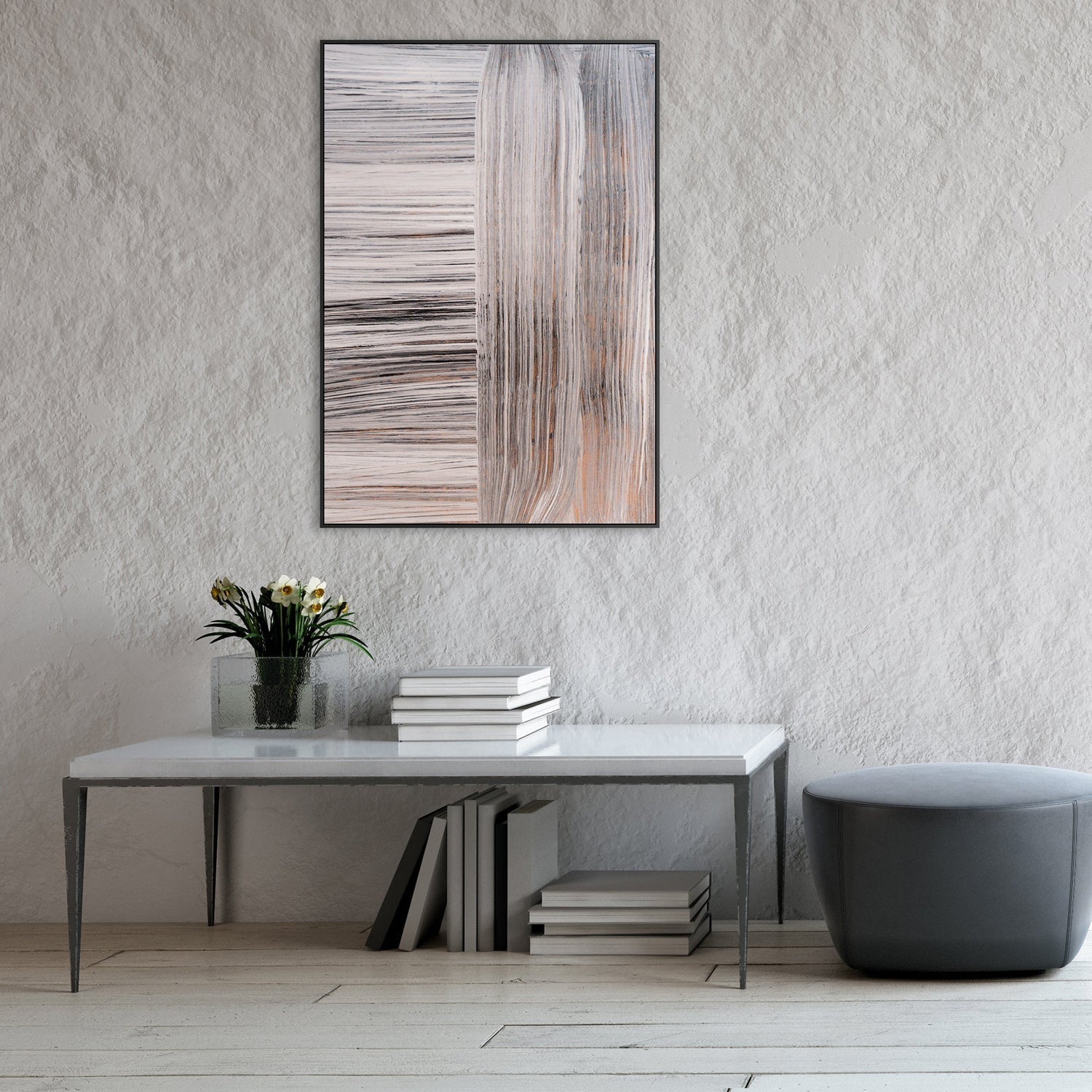 wall-art-print-canvas-poster-framed-White, Tan And Grey Paint Strokes-by-Gioia Wall Art-Gioia Wall Art