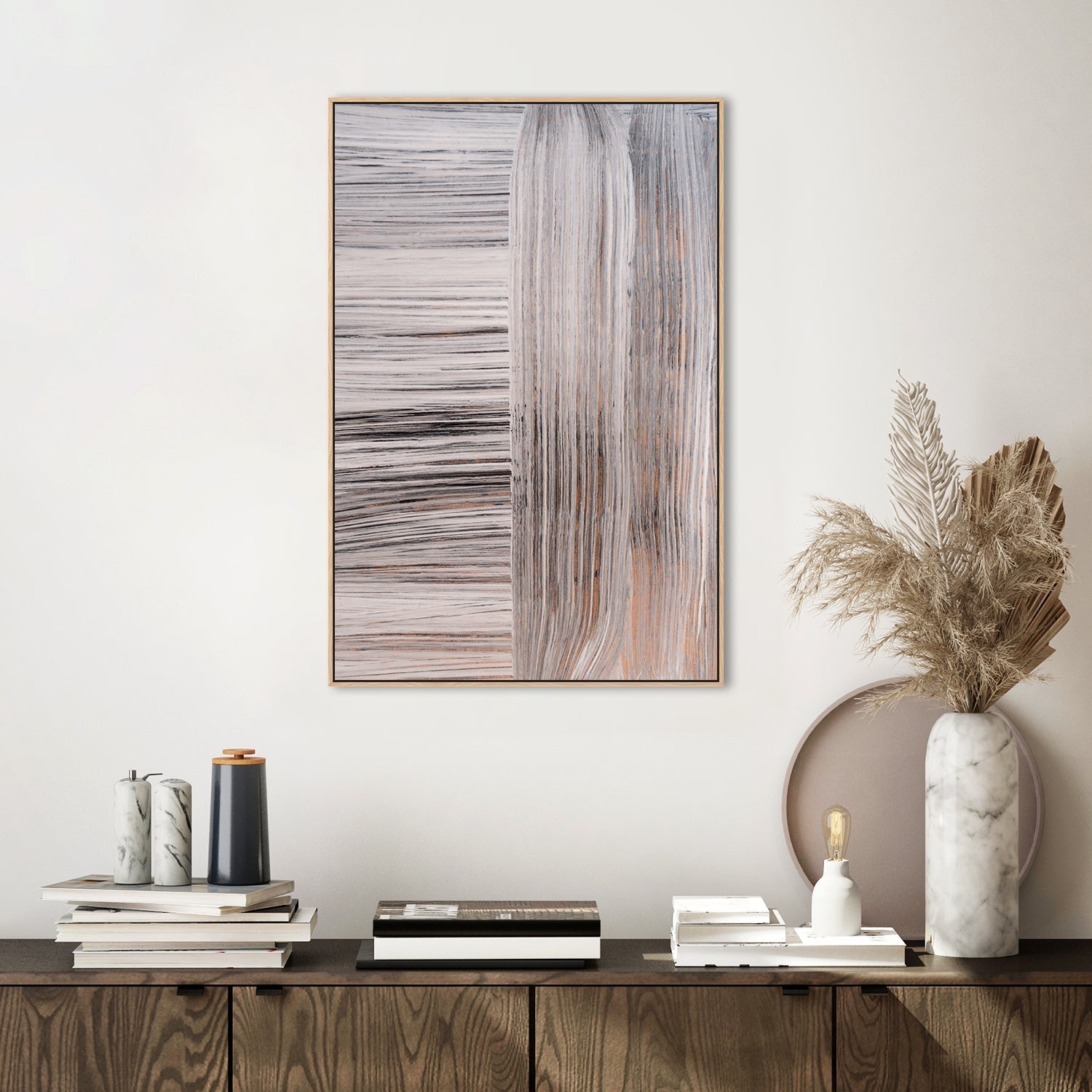 wall-art-print-canvas-poster-framed-White, Tan And Grey Paint Strokes-by-Gioia Wall Art-Gioia Wall Art