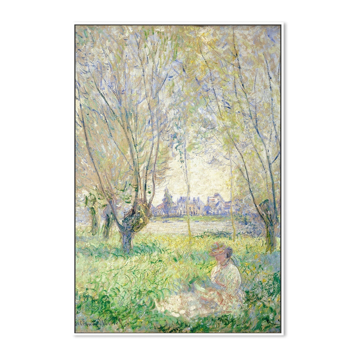 wall-art-print-canvas-poster-framed-Woman Sitting under the Willows 1880 , By Monet-by-Gioia Wall Art-Gioia Wall Art