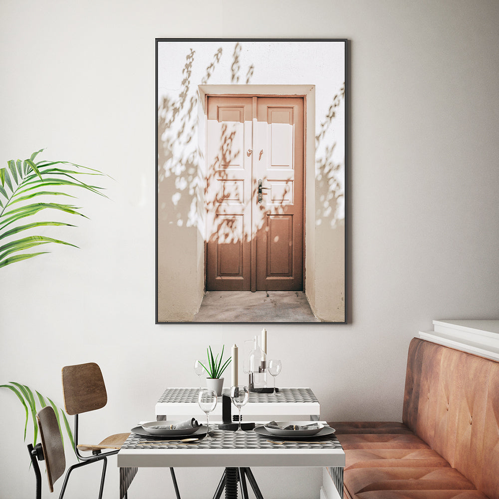 Wooden door and tree shadow-Gioia-Prints-Framed-Canvas-Poster-GIOIA-WALL-ART