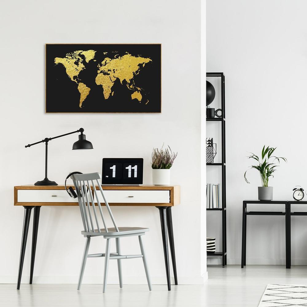 wall-art-print-canvas-poster-framed-World Map, Gold And Black-by-Gioia Wall Art-Gioia Wall Art