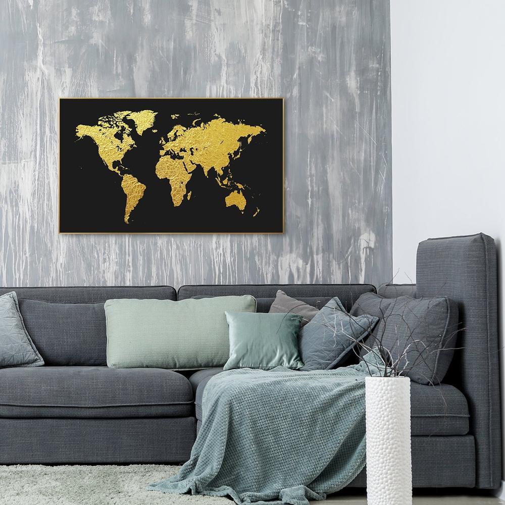 wall-art-print-canvas-poster-framed-World Map, Gold And Black-by-Gioia Wall Art-Gioia Wall Art