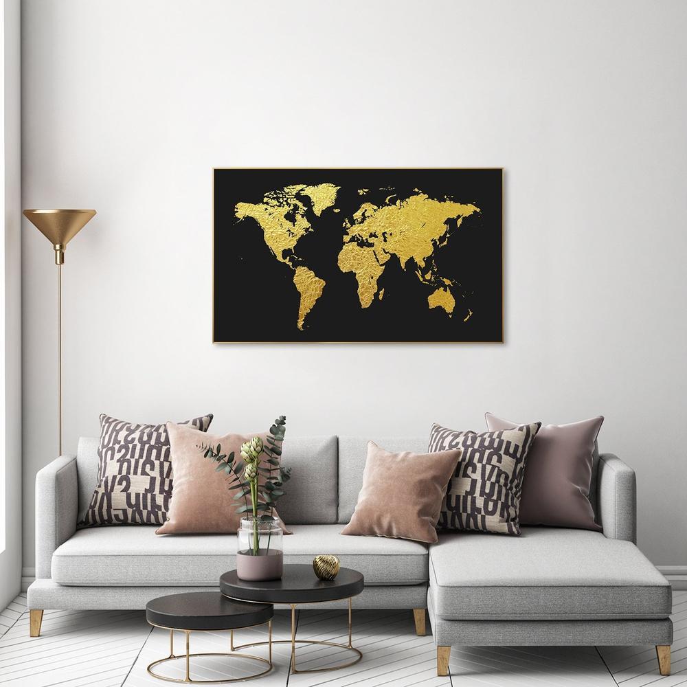 wall-art-print-canvas-poster-framed-World Map, Gold And Black-by-Gioia Wall Art-Gioia Wall Art